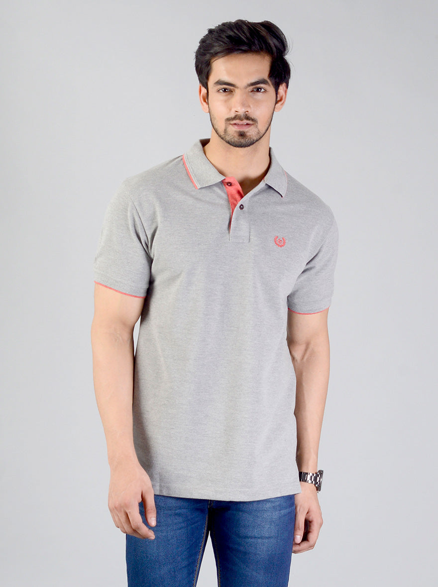 Light Grey Solid Slim Fit Polo T-shirt | Greenfibre