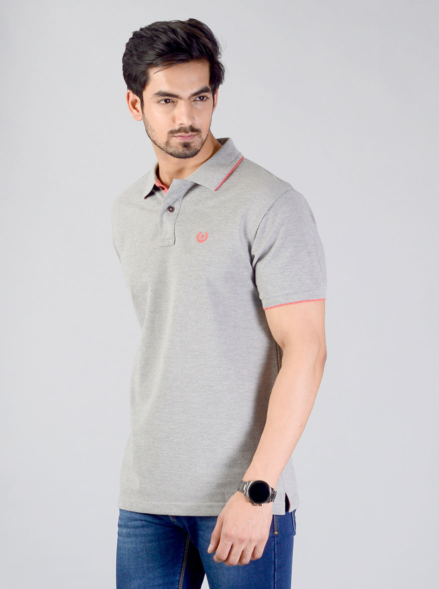 Light Grey Solid Slim Fit Polo T-shirt | Greenfibre