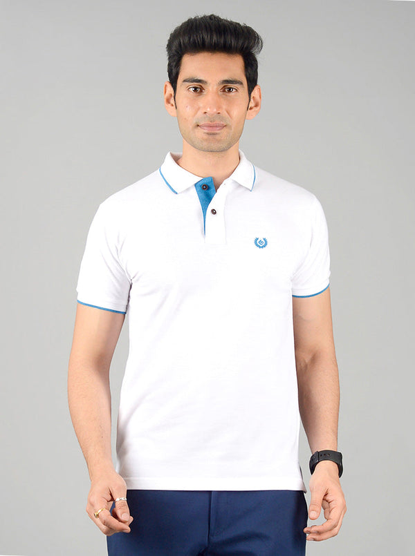 White Solid Slim Fit Polo T-shirt | Greenfibre