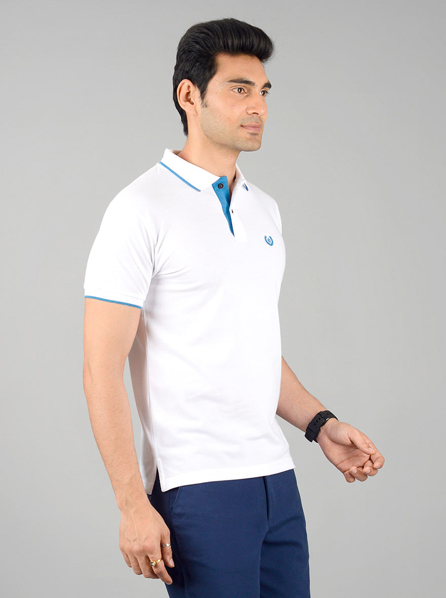 White Solid Slim Fit Polo T-shirt | Greenfibre