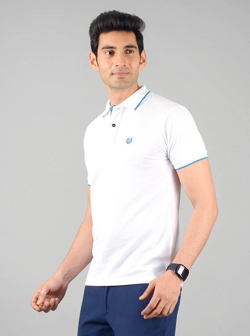 White Solid Slim Fit Polo T-shirt | Greenfibre