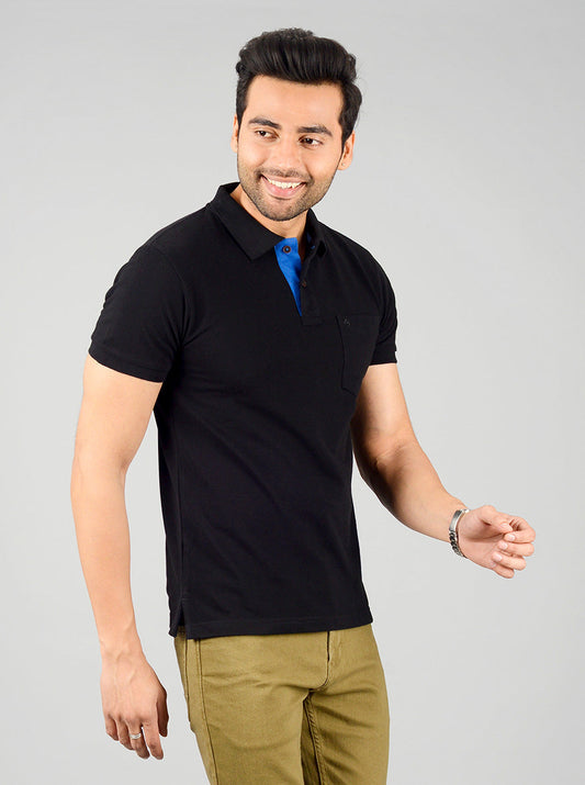 Jet Black Solid Slim Fit Polo T-shirt | Greenfibre