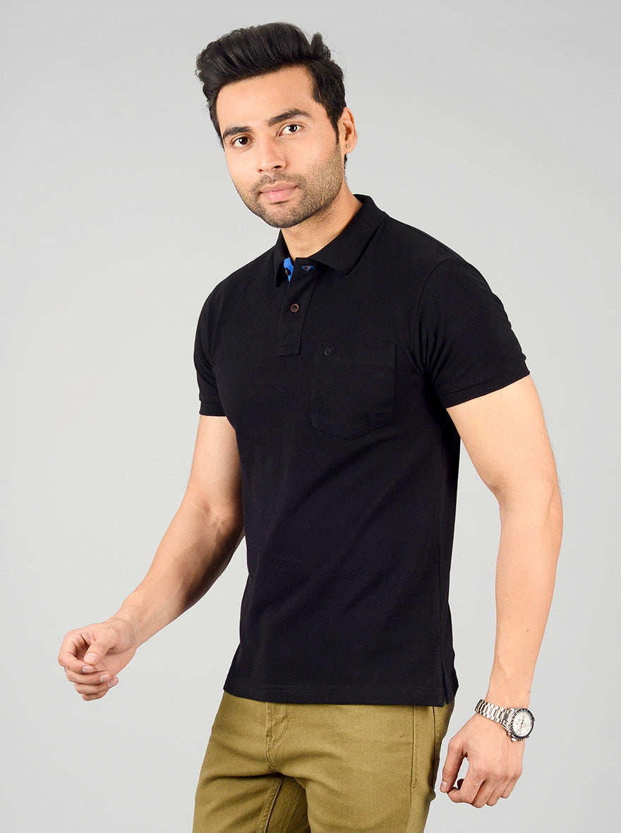 Jet Black Solid Slim Fit Polo T-shirt | Greenfibre