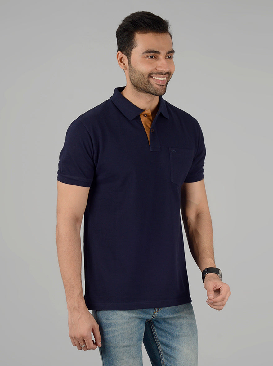 Navy Blue Solid Slim Fit Polo T-Shirt | Greenfibre