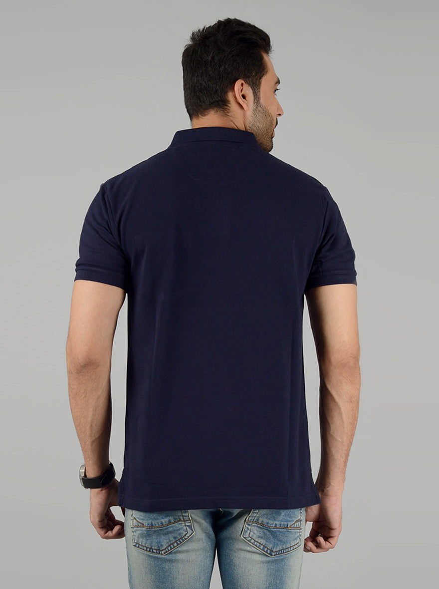 Navy Blue Solid Slim Fit Polo T-Shirt | Greenfibre