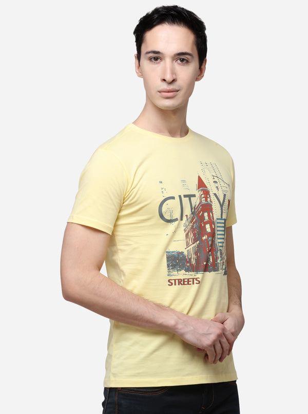 Yellow Printed Slim Fit T-Shirt | Greenfibre