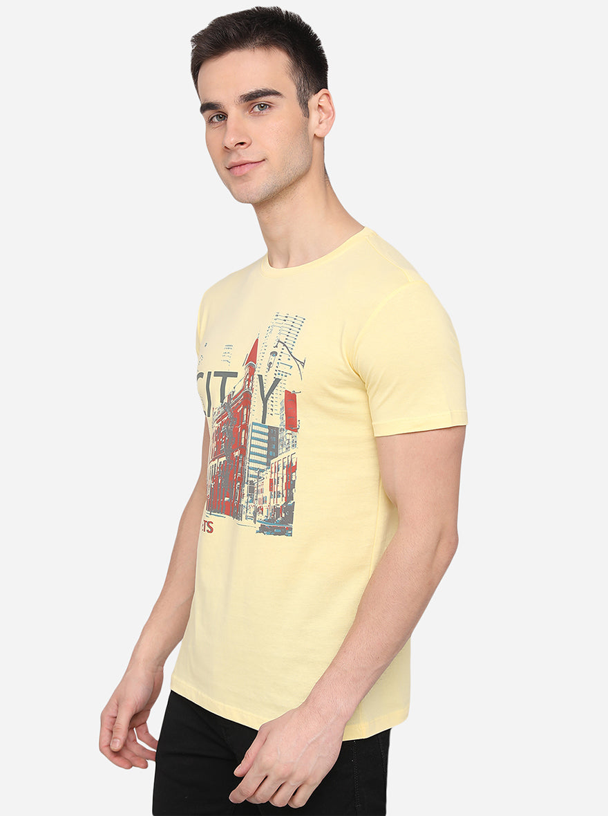 Yellow Printed Slim Fit T-Shirt | Greenfibre