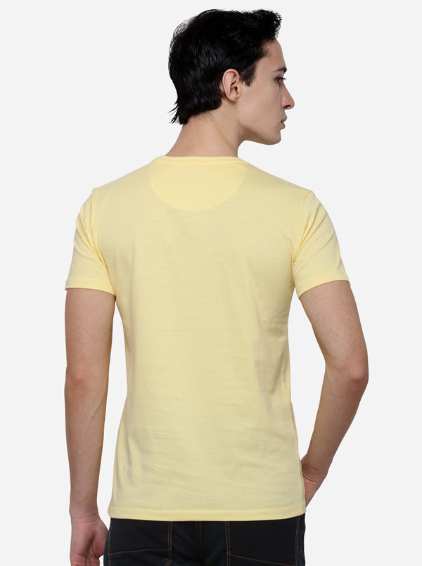 Yellow Printed Slim Fit T-Shirt | Greenfibre