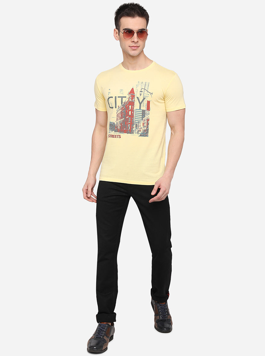 Yellow Printed Slim Fit T-Shirt | Greenfibre