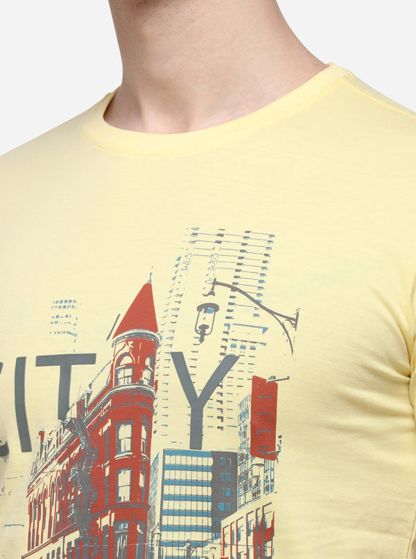 Yellow Printed Slim Fit T-Shirt | Greenfibre