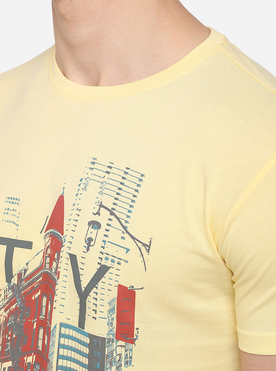 Yellow Printed Slim Fit T-Shirt | Greenfibre