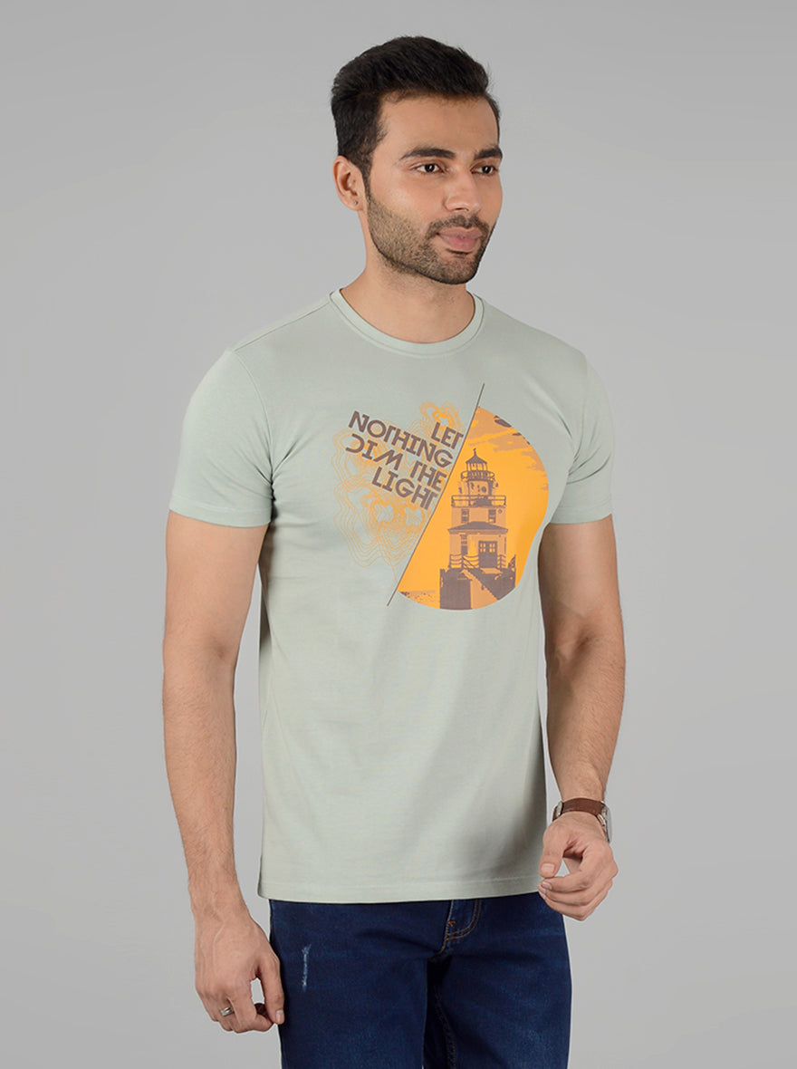 Light Green Printed Slim Fit T-Shirt | Greenfibre