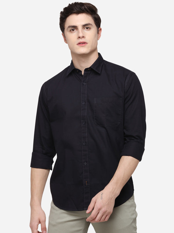 Black Regular Fit Solid Casual Shirt | Greenfibre