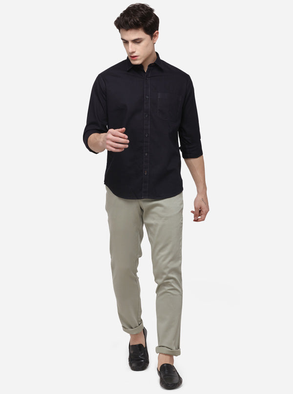 Black Regular Fit Solid Casual Shirt | Greenfibre