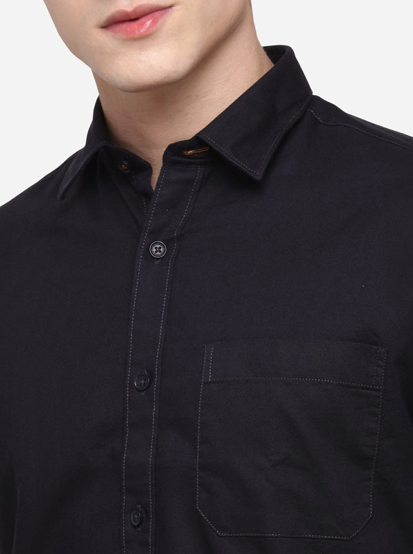 Black Regular Fit Solid Casual Shirt | Greenfibre