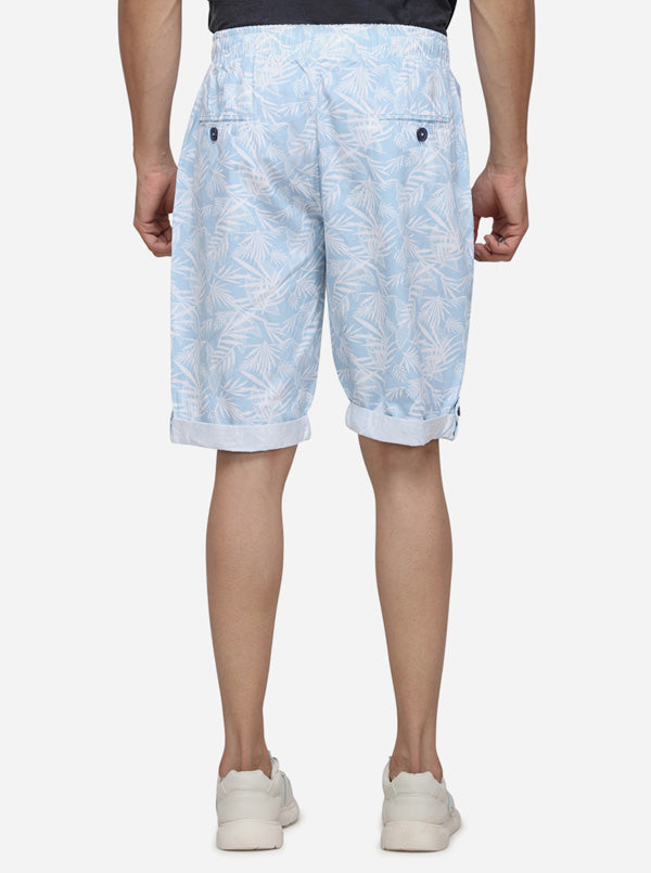 White & Sky Blue Printed Regular Fit Capri | JadeBlue