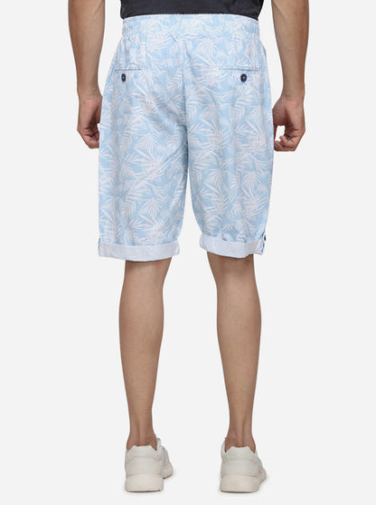 White & Sky Blue Printed Regular Fit Capri | JadeBlue