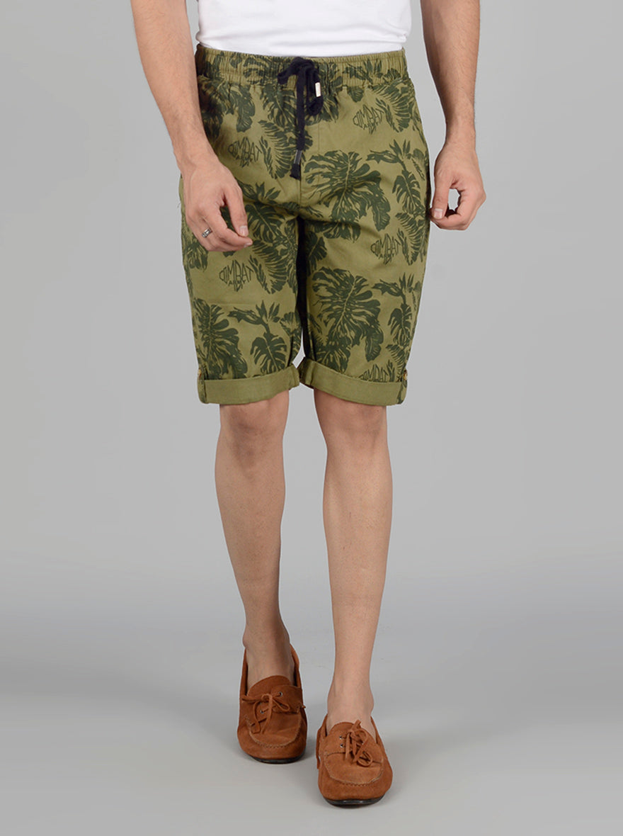 Grass Green Printed Regular Fit Capri | JadeBlue
