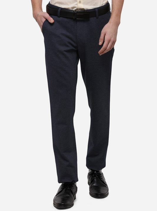 Navy Blue Solid Slim Fit Formal Trouser | JB Studio