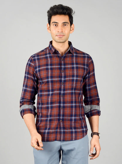 Brown & Blue Checked Slim Fit Casual Shirt | Greenfibre