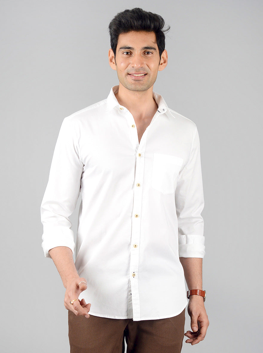 Bright White Solid Slim Fit Casual Shirt | JB Sport