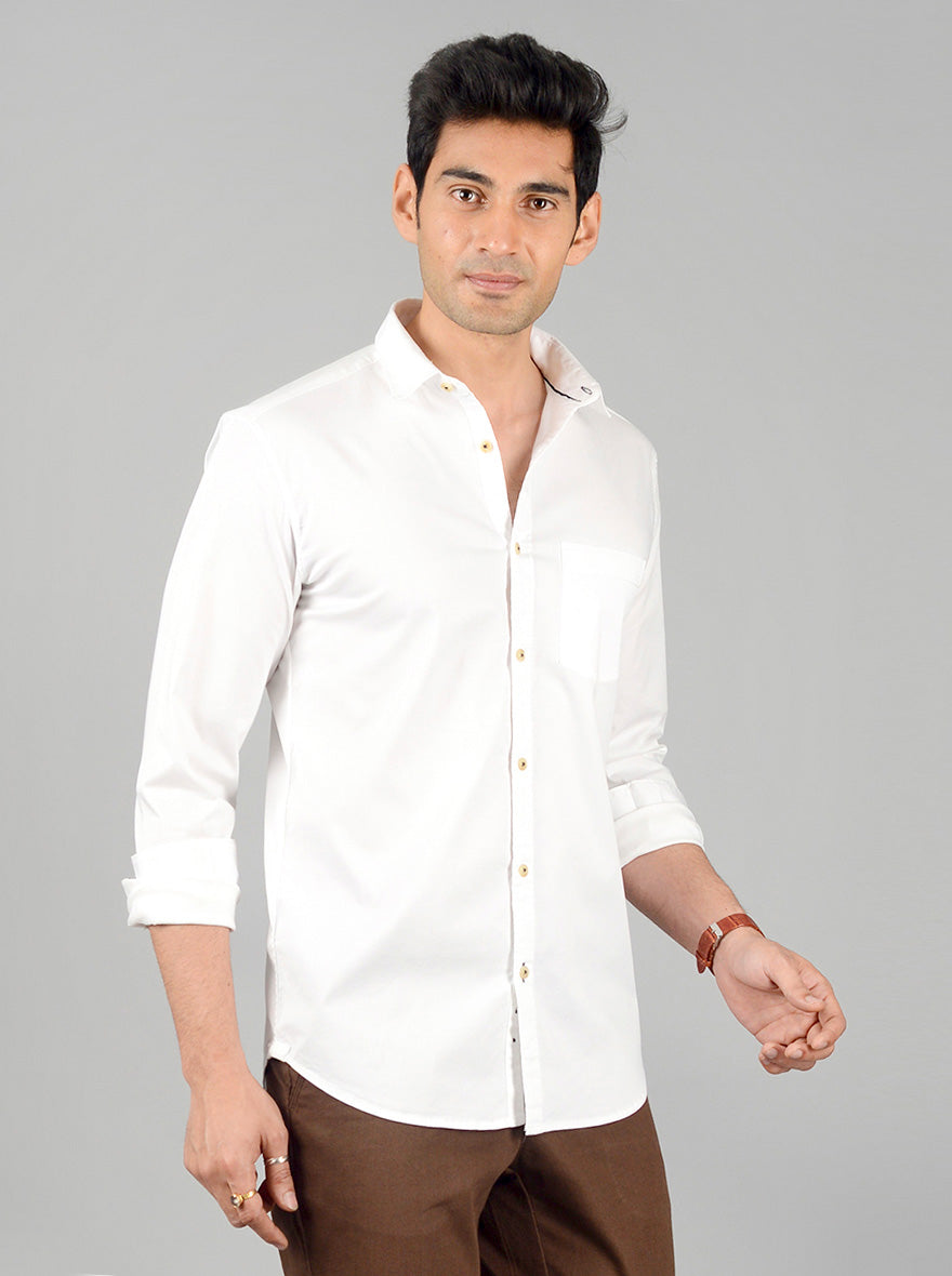 Bright White Solid Slim Fit Casual Shirt | JB Sport