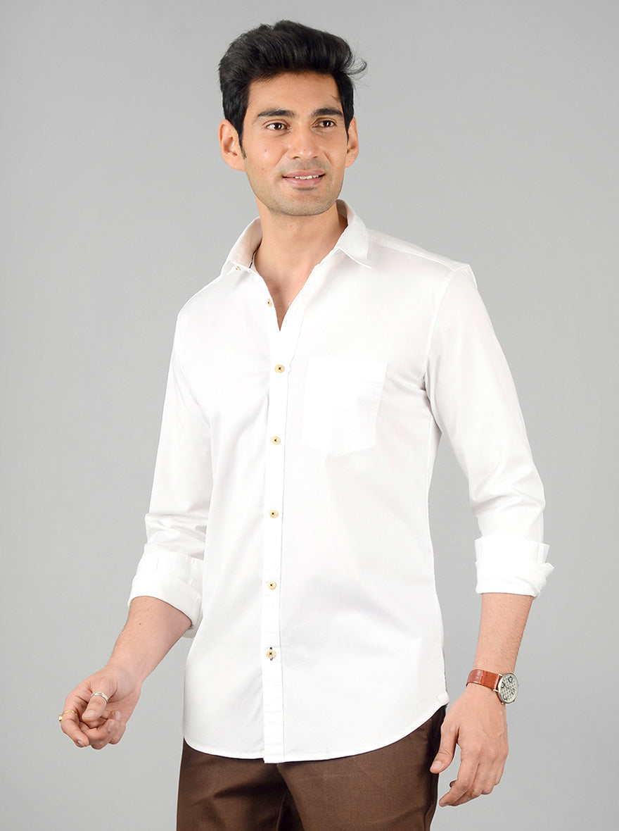 Bright White Solid Slim Fit Casual Shirt | JB Sport