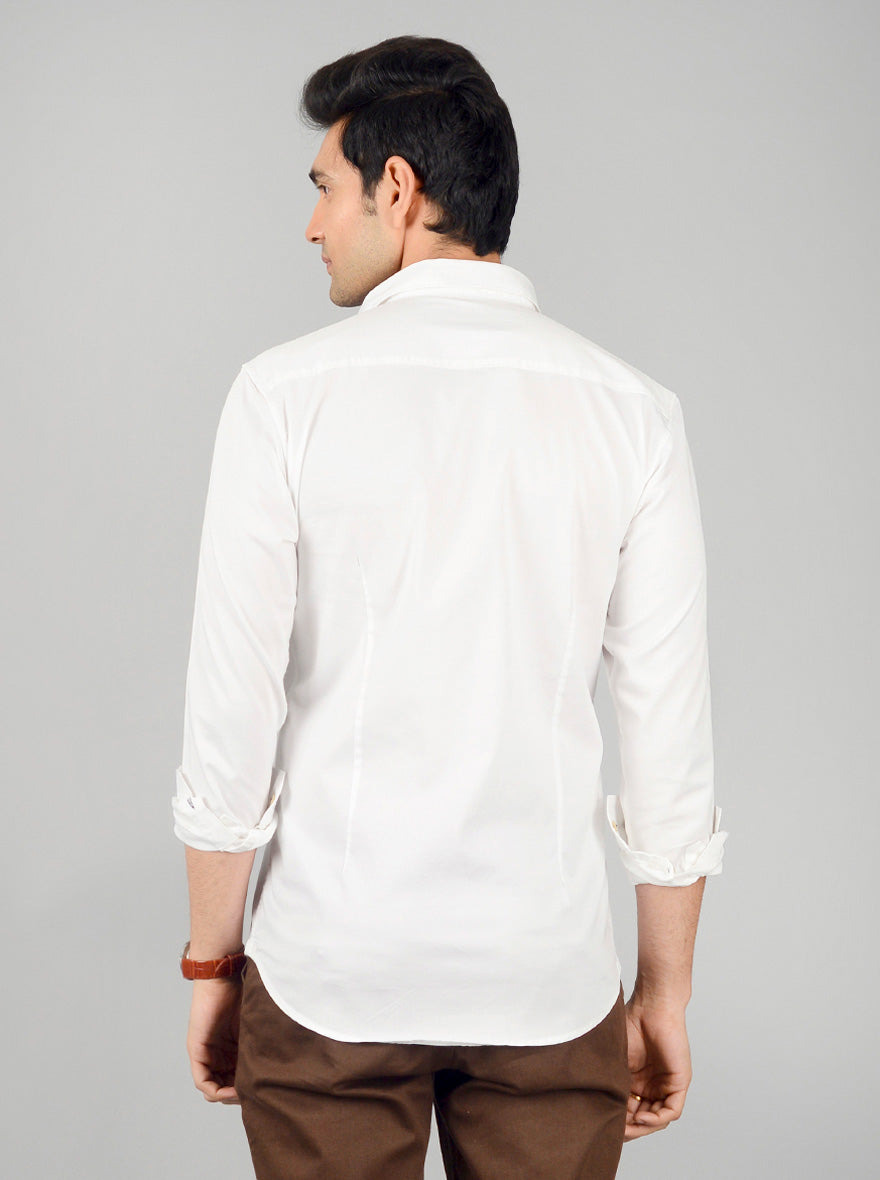 Bright White Solid Slim Fit Casual Shirt | JB Sport