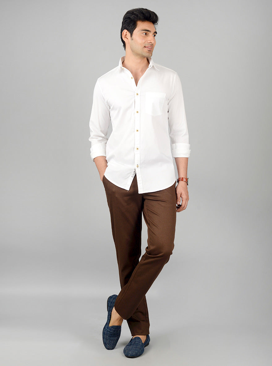 Bright White Solid Slim Fit Casual Shirt | JB Sport