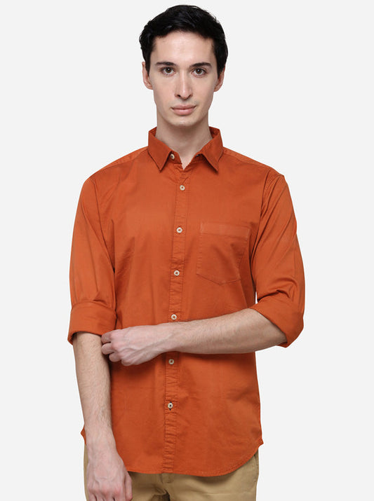 Rust Solid Slim Fit Casual Shirt | JB Sport