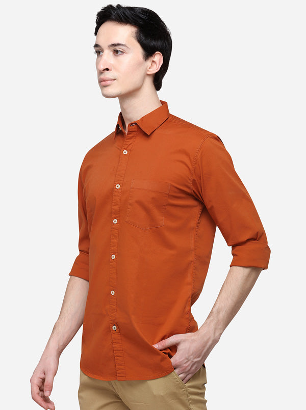 Rust Solid Slim Fit Casual Shirt | JB Sport