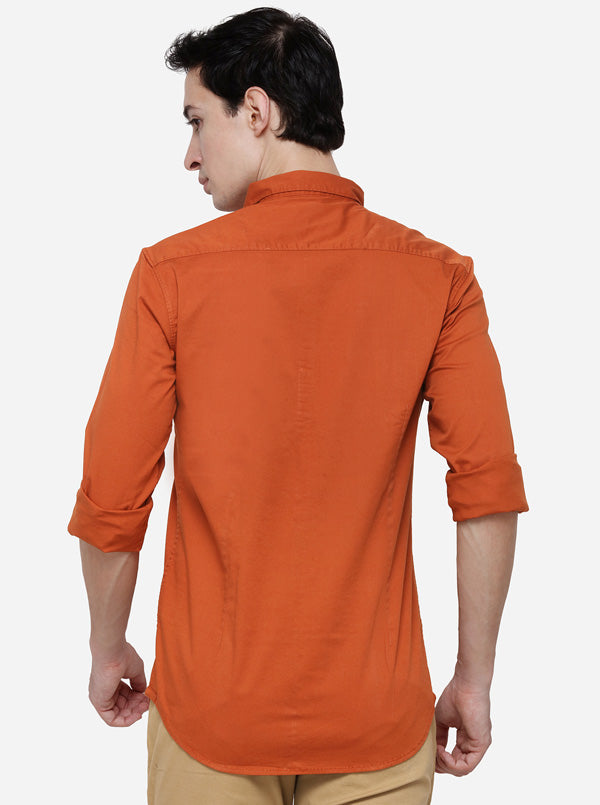 Rust Solid Slim Fit Casual Shirt | JB Sport