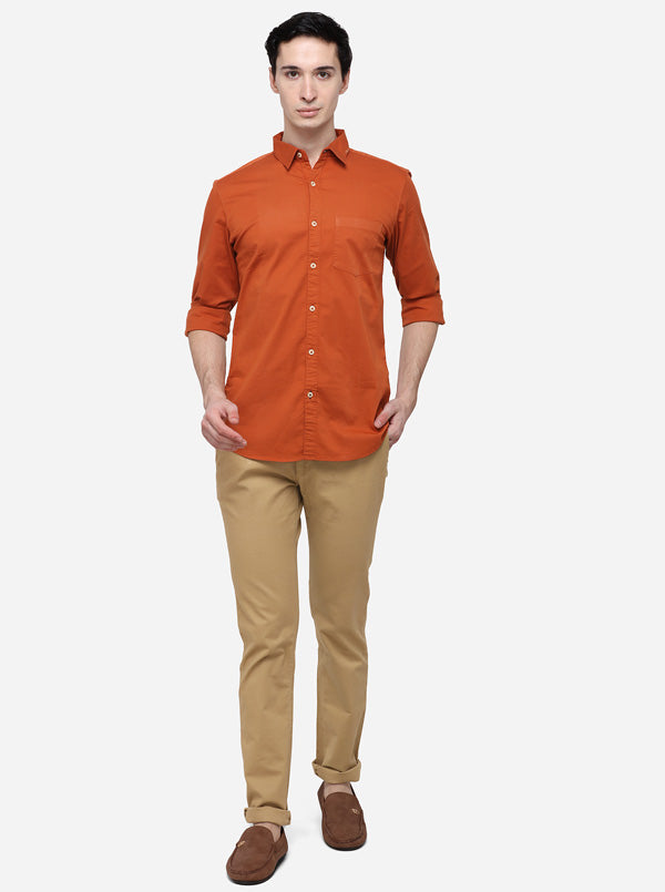 Rust Solid Slim Fit Casual Shirt | JB Sport