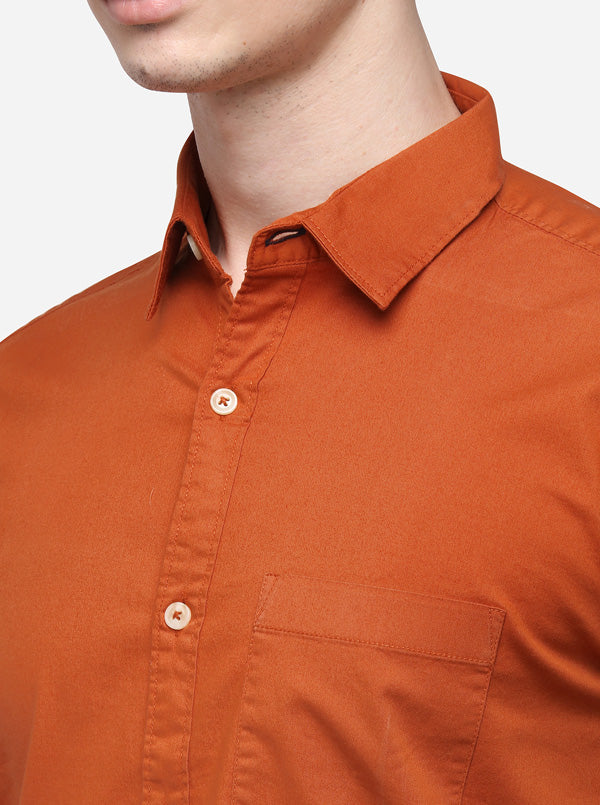 Rust Solid Slim Fit Casual Shirt | JB Sport