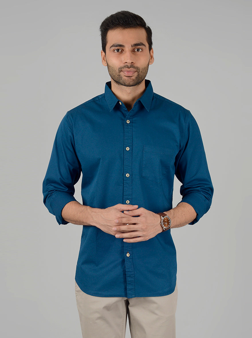 True Blue Solid Slim Fit Casual Shirt | JB Sport