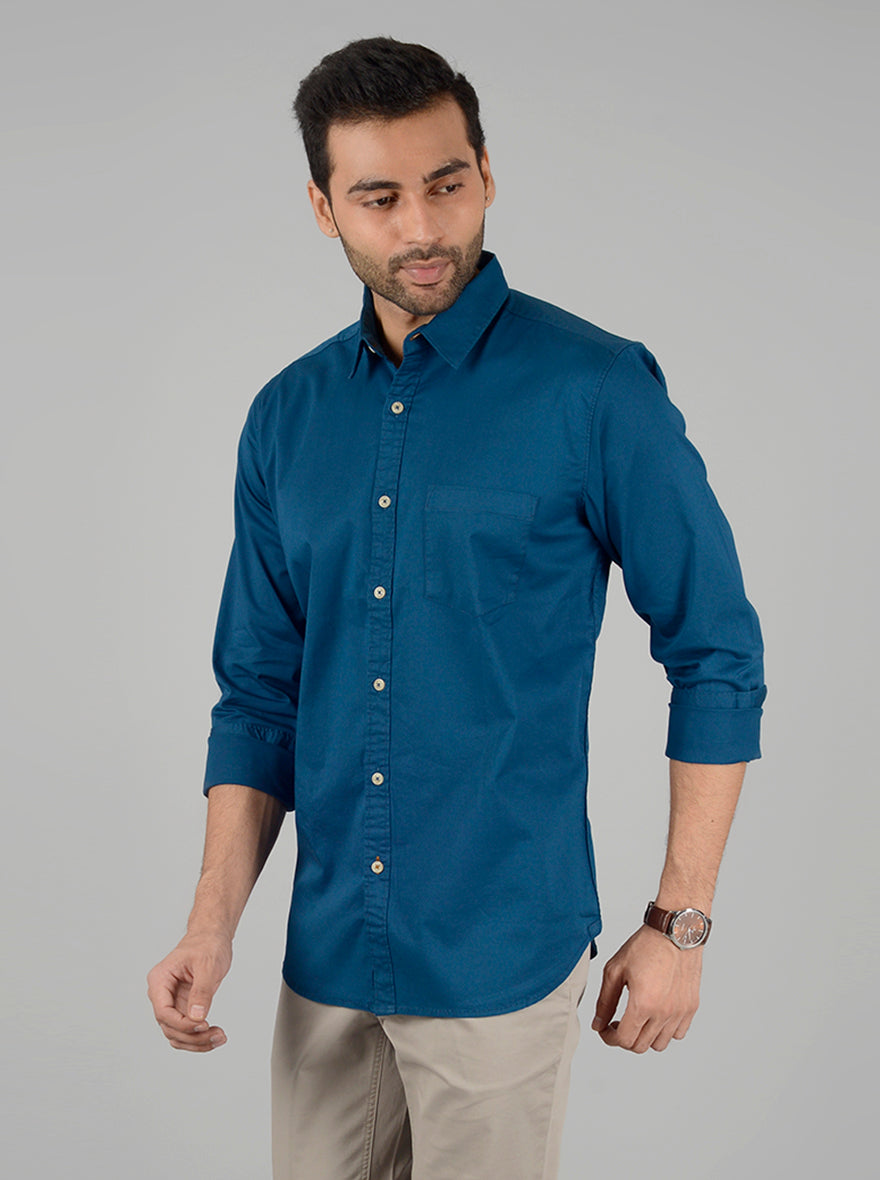 True Blue Solid Slim Fit Casual Shirt | JB Sport