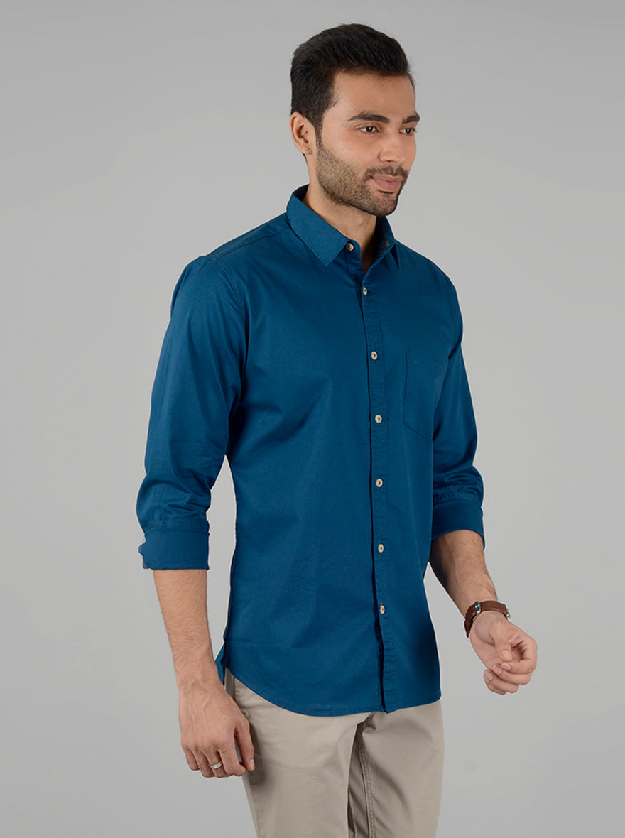 True Blue Solid Slim Fit Casual Shirt | JB Sport