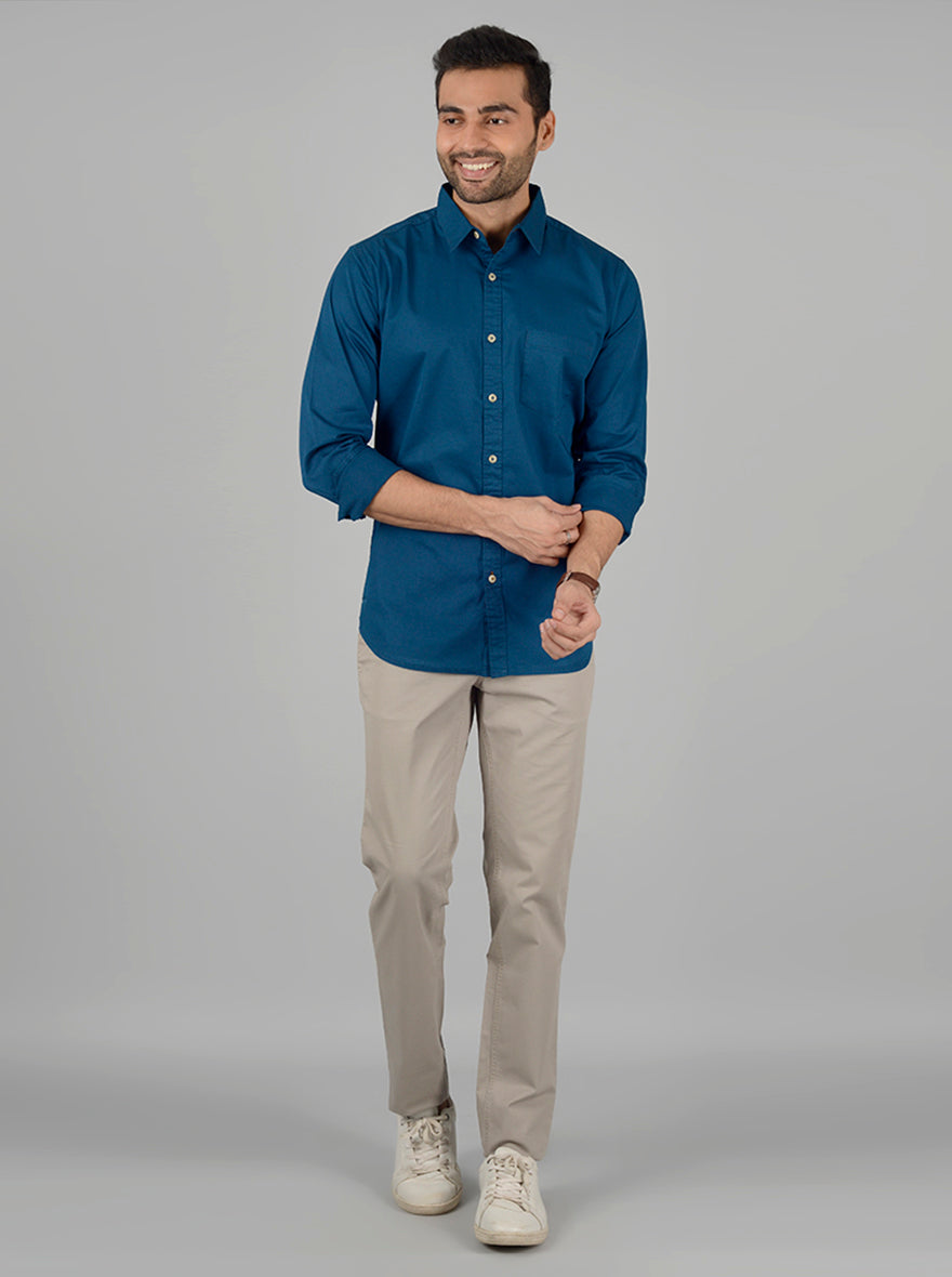 True Blue Solid Slim Fit Casual Shirt | JB Sport