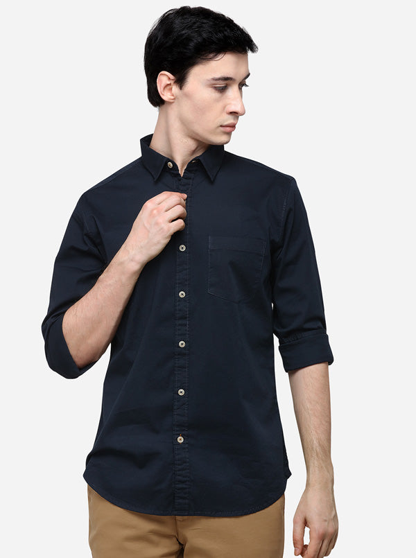 Black Slim Fit Solid Casual Shirt | JB Sport