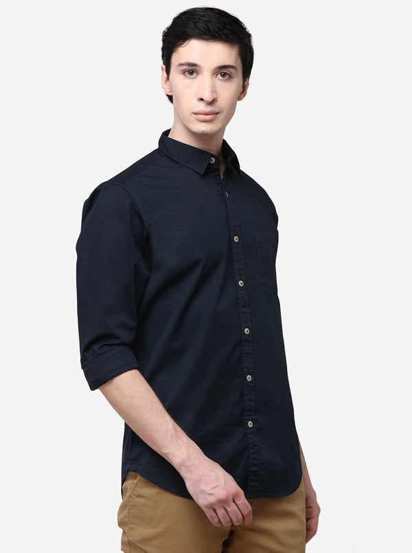 Black Slim Fit Solid Casual Shirt | JB Sport