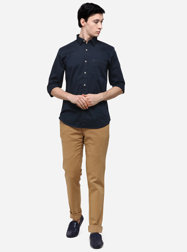 Black Slim Fit Solid Casual Shirt | JB Sport