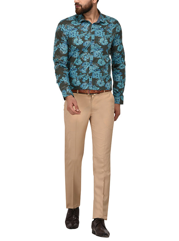 Wyre Blue Printed Slim Fit Party Wear Shirt