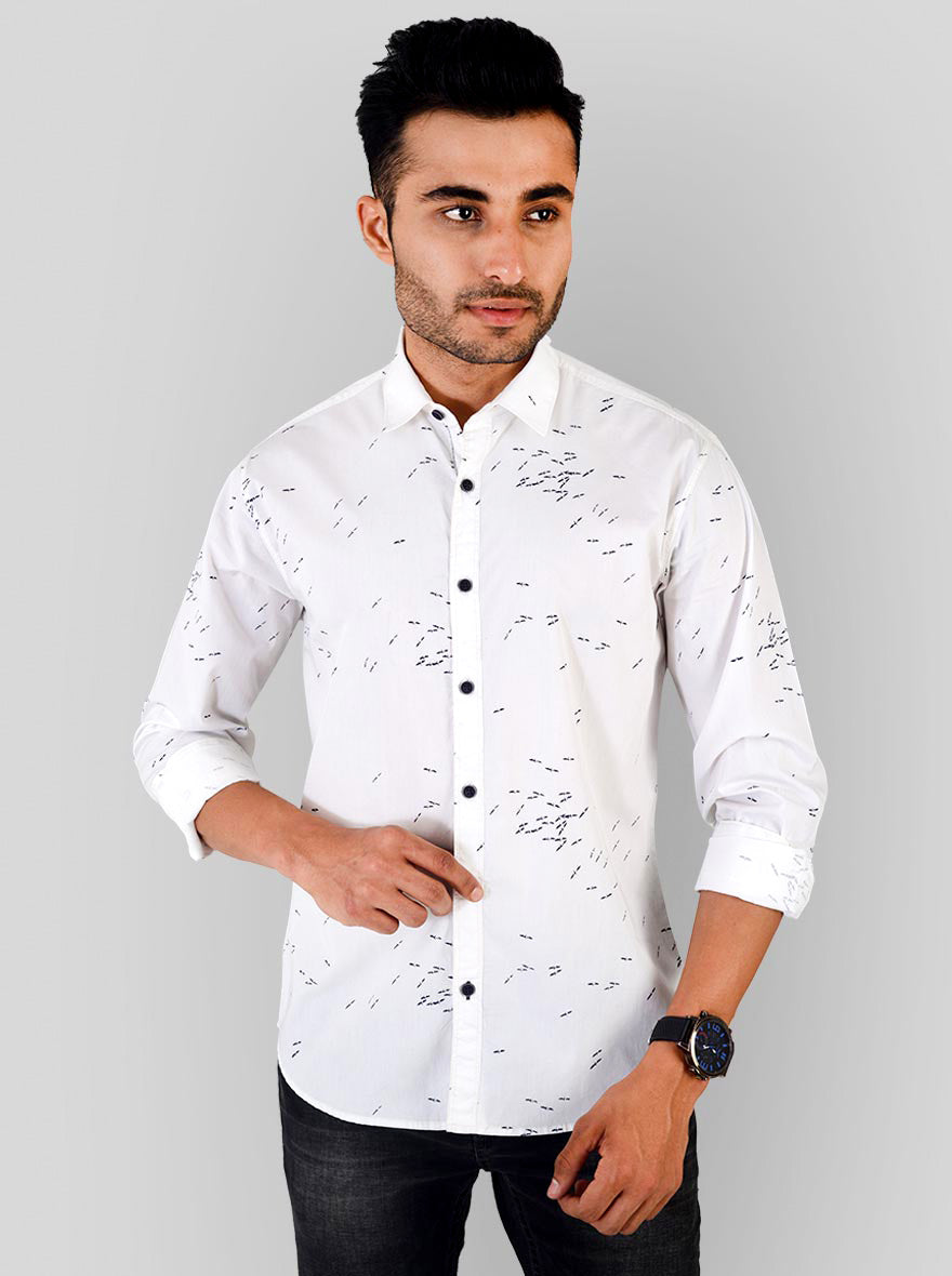 Vanilla White Printed Slim Fit Casual Shirt | Greenfibre