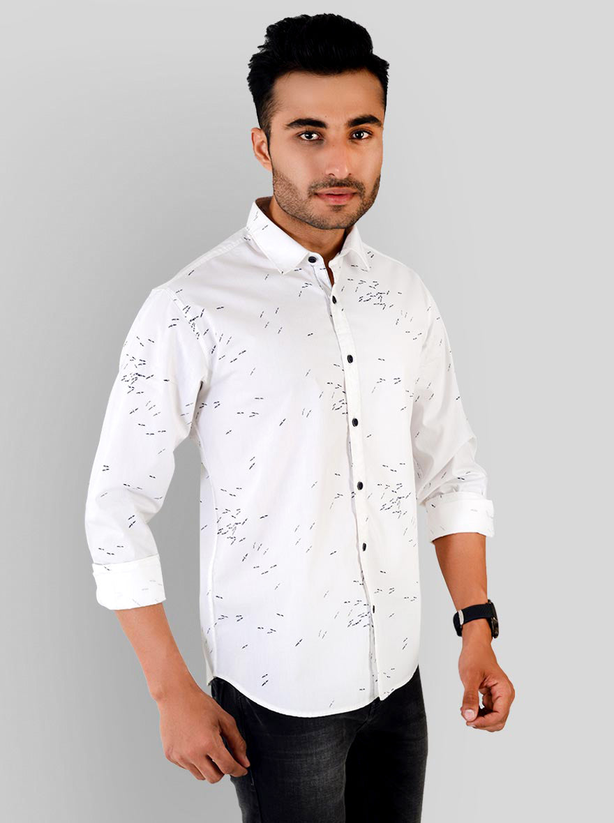 Vanilla White Printed Slim Fit Casual Shirt | Greenfibre