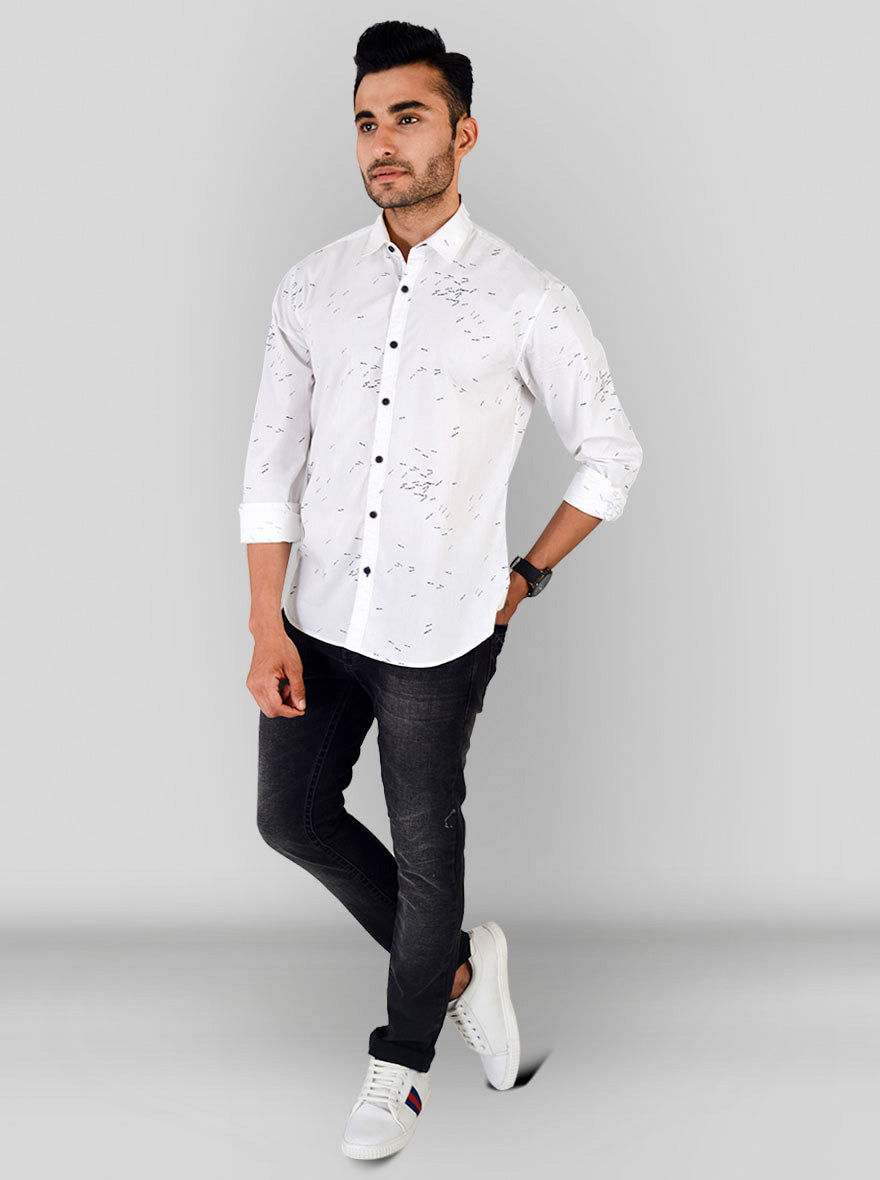 Vanilla White Printed Slim Fit Casual Shirt | Greenfibre