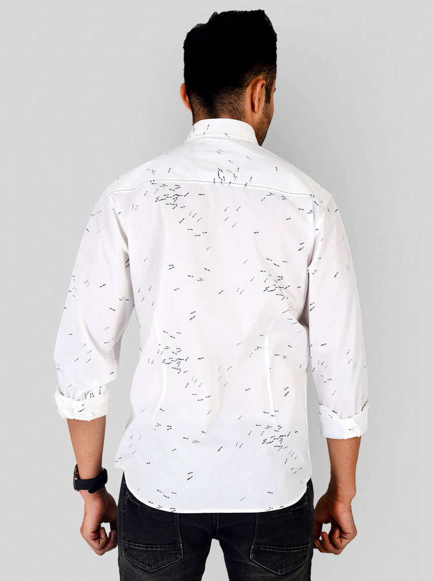 Vanilla White Printed Slim Fit Casual Shirt | Greenfibre