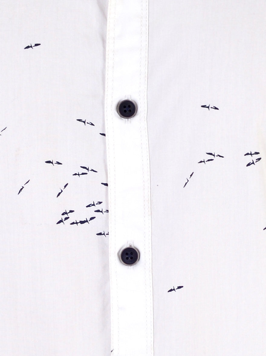 Vanilla White Printed Slim Fit Casual Shirt | Greenfibre