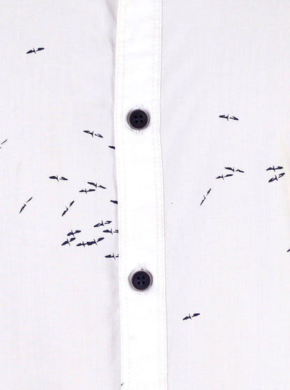 Vanilla White Printed Slim Fit Casual Shirt | Greenfibre