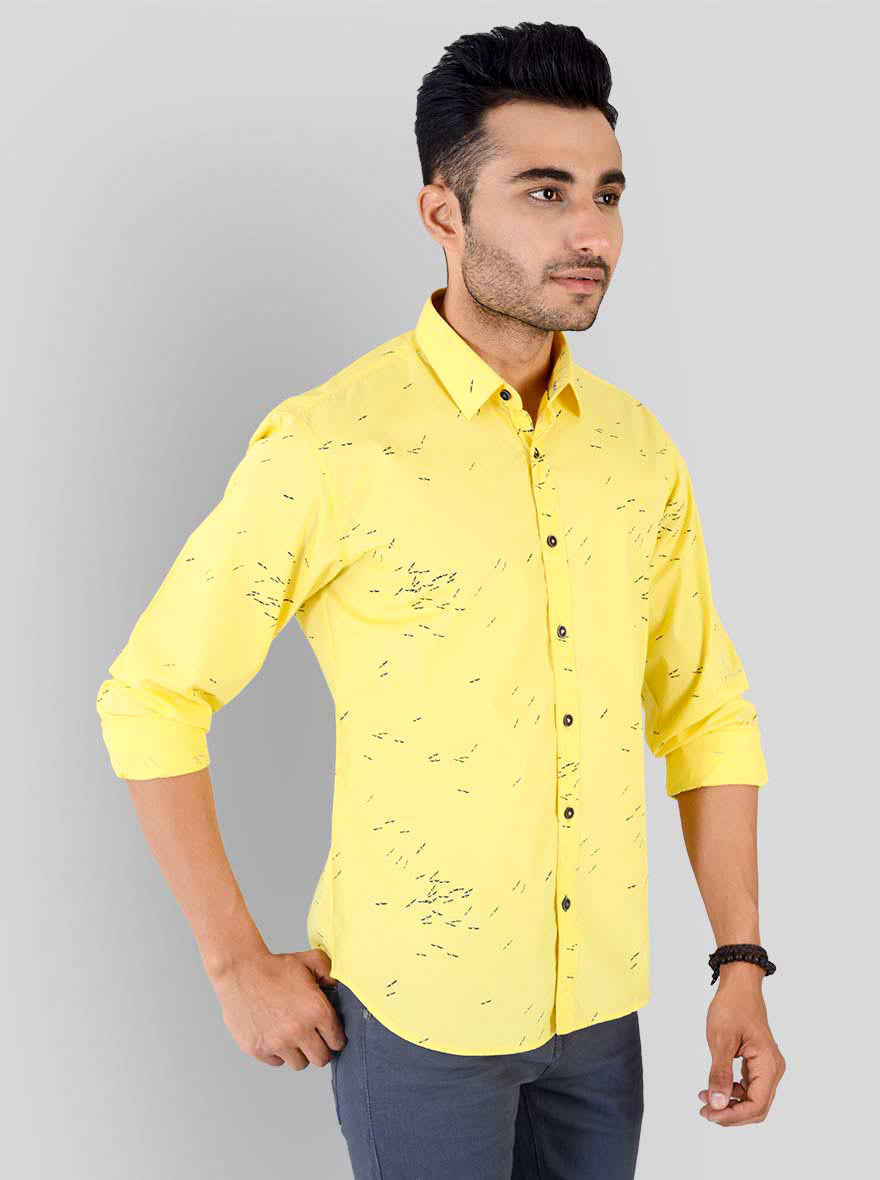 Lime Yellow Printed Slim Fit Casual Shirt | Greenfibre