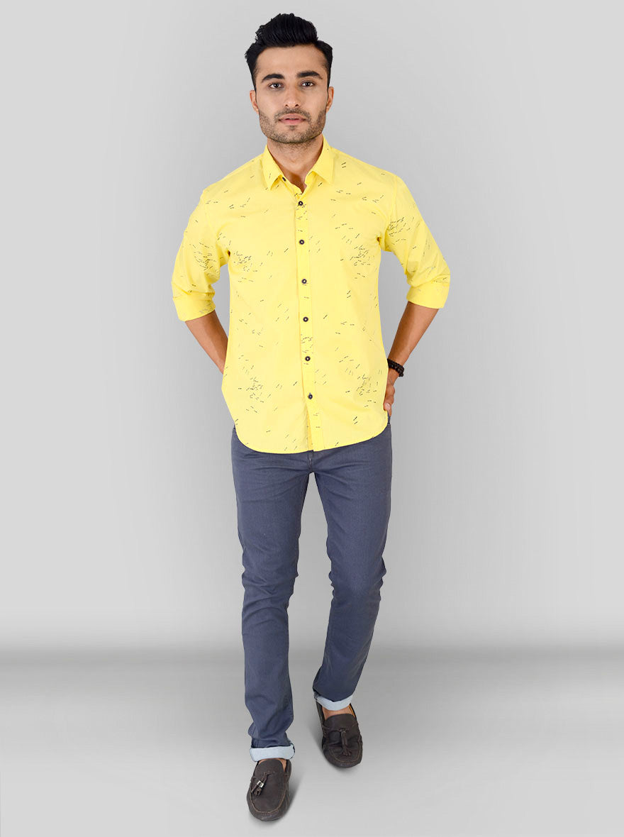 Lime Yellow Printed Slim Fit Casual Shirt | Greenfibre